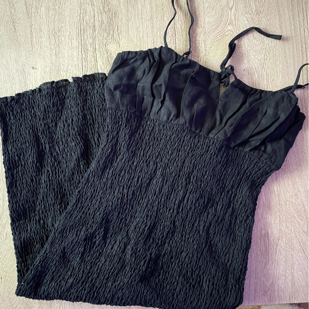 NWT J.Crew Smocked Tie-Front Black Linen Midi Dress – Size 4 - Picture 3 of 5
